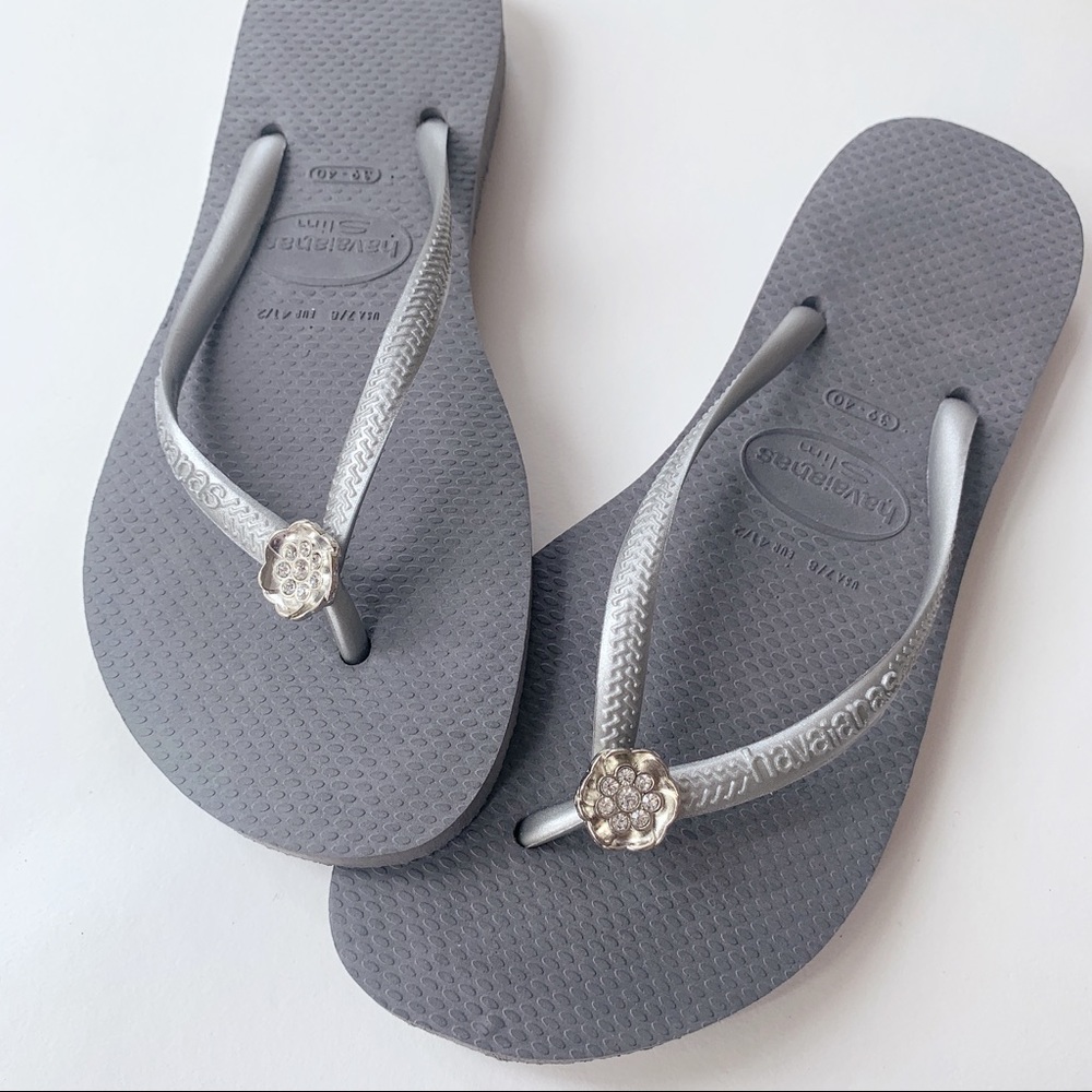 Silver Havaianas Slim Crystal Flip Flop